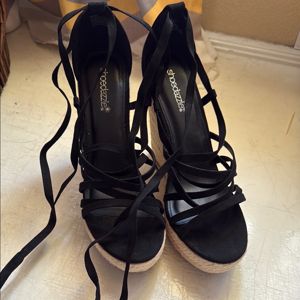 Shoe Dazzle Black Espadrille Heels